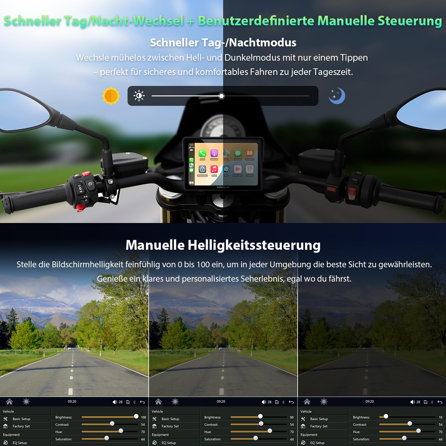 A522 Motorrad CarPlay Display 5 Zoll, Kabelloses Apple CarPlay & Android Auto,IP67 Wasserdichtes Motorrad Navi,Dual Bluetooth,GPS Navigation,Sprachsteuerung,Touchscreen,USB/Acc Stromversorgung