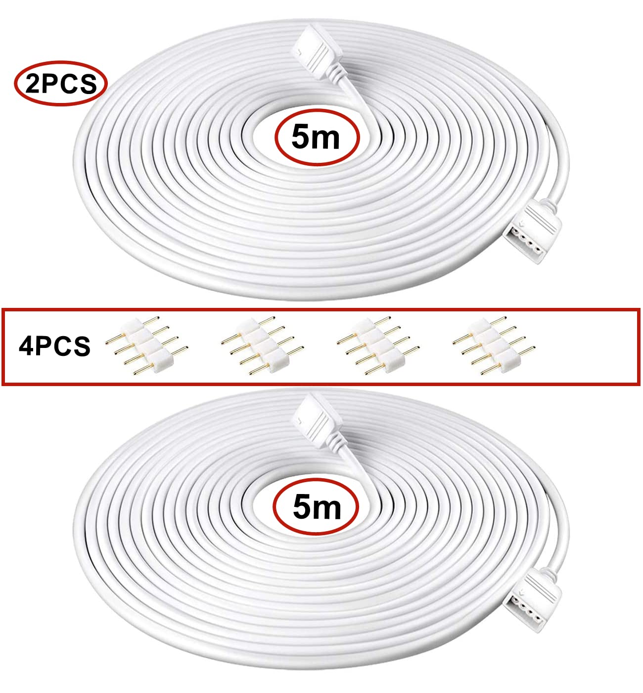 HUAZIZ Cable Extensión Tira LED RGB, Conector Cable 2 unidades de 5 m 4 pines, Cable Alargador para SMD 5050 3528 2835 RGB