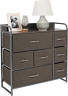 mDesign Elegante cassettiera con 2 cassetti grandi, 2 medi e 3 piccoli – Capiente canterano ideale per qualunque stanza della casa – Comò in metallo, legno MDF e tessuto – grigio