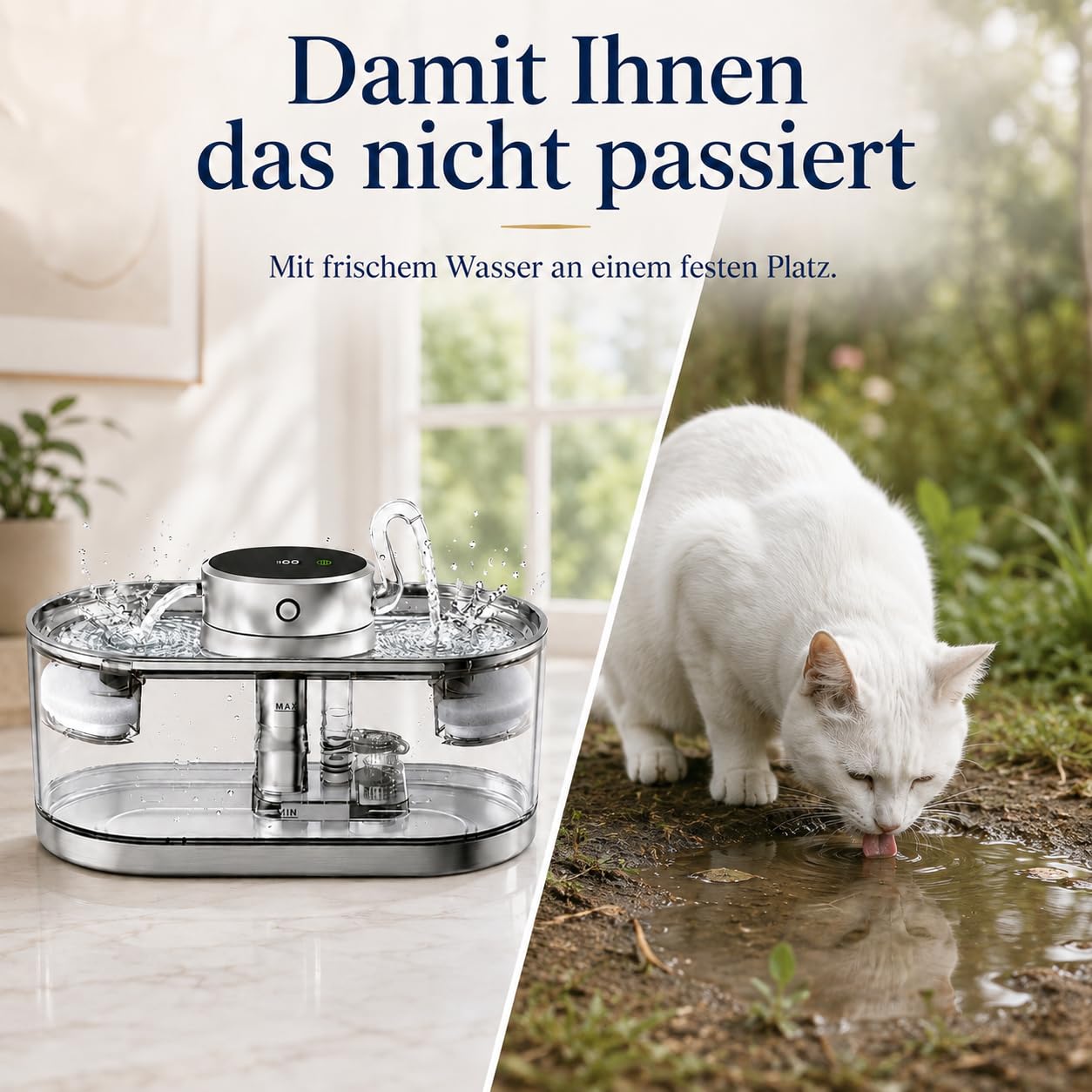 Fuente inalámbrica para gatos de 3 L con batería y detector de movimiento, fuente de agua para gatos de acero inoxidable, silenciosa fuente para gatos con filtro de carbón activo, fuente de agua para