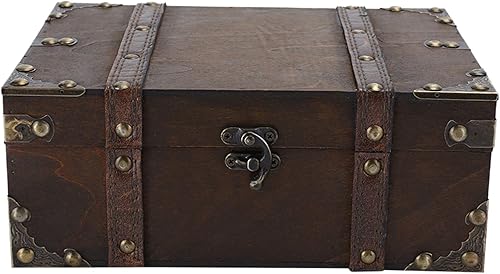 Caja de almacenamiento de madera, caja de almacenamiento de escritorio retro con cerradura para decoración del hogar, escuela y cafetería, baúl de