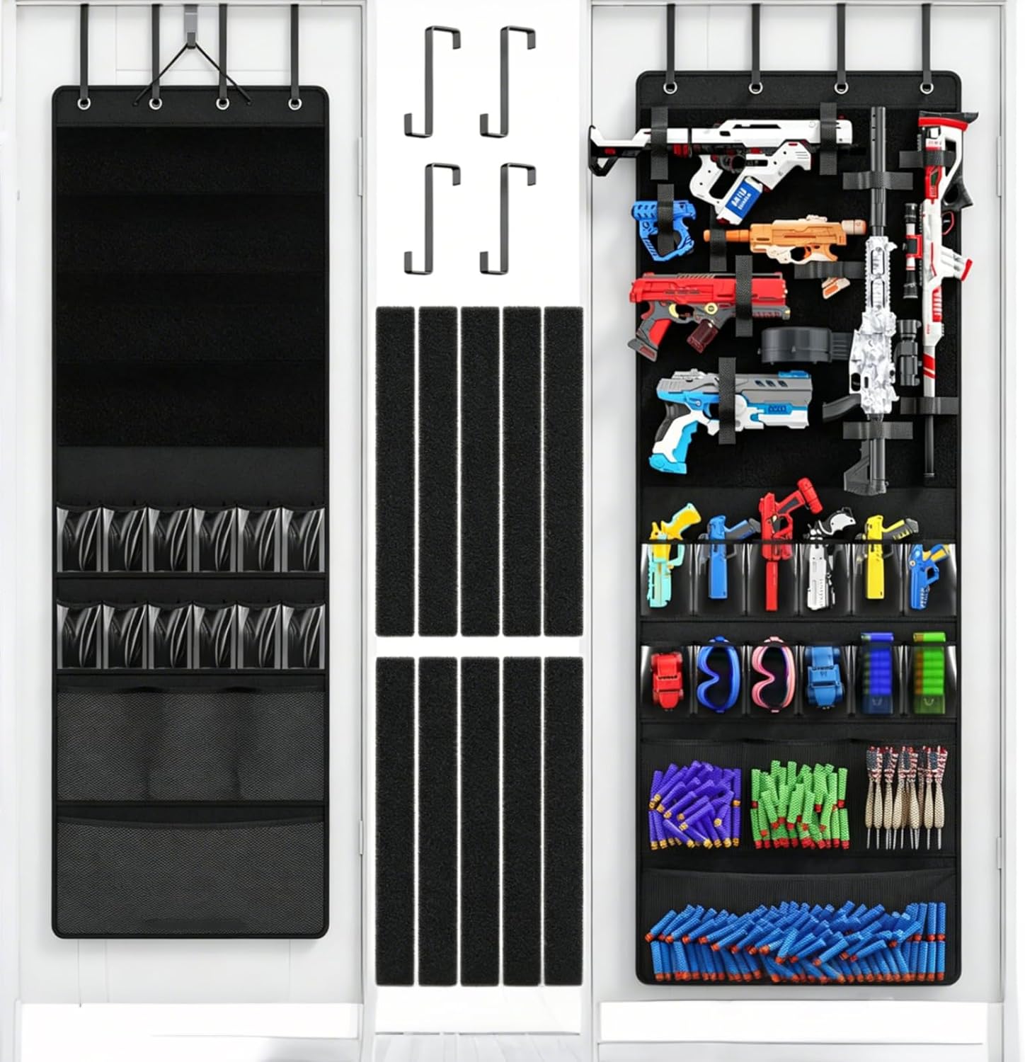 Over the Door Organizer for Toy Guns, Toys Storage Door Hanger with Pockets and Slots for Teens Blasters, Darts, Goggles, Over Door Toy Guns Storage Organizer, for Teens Rooms, Easter Basket Stuffers
