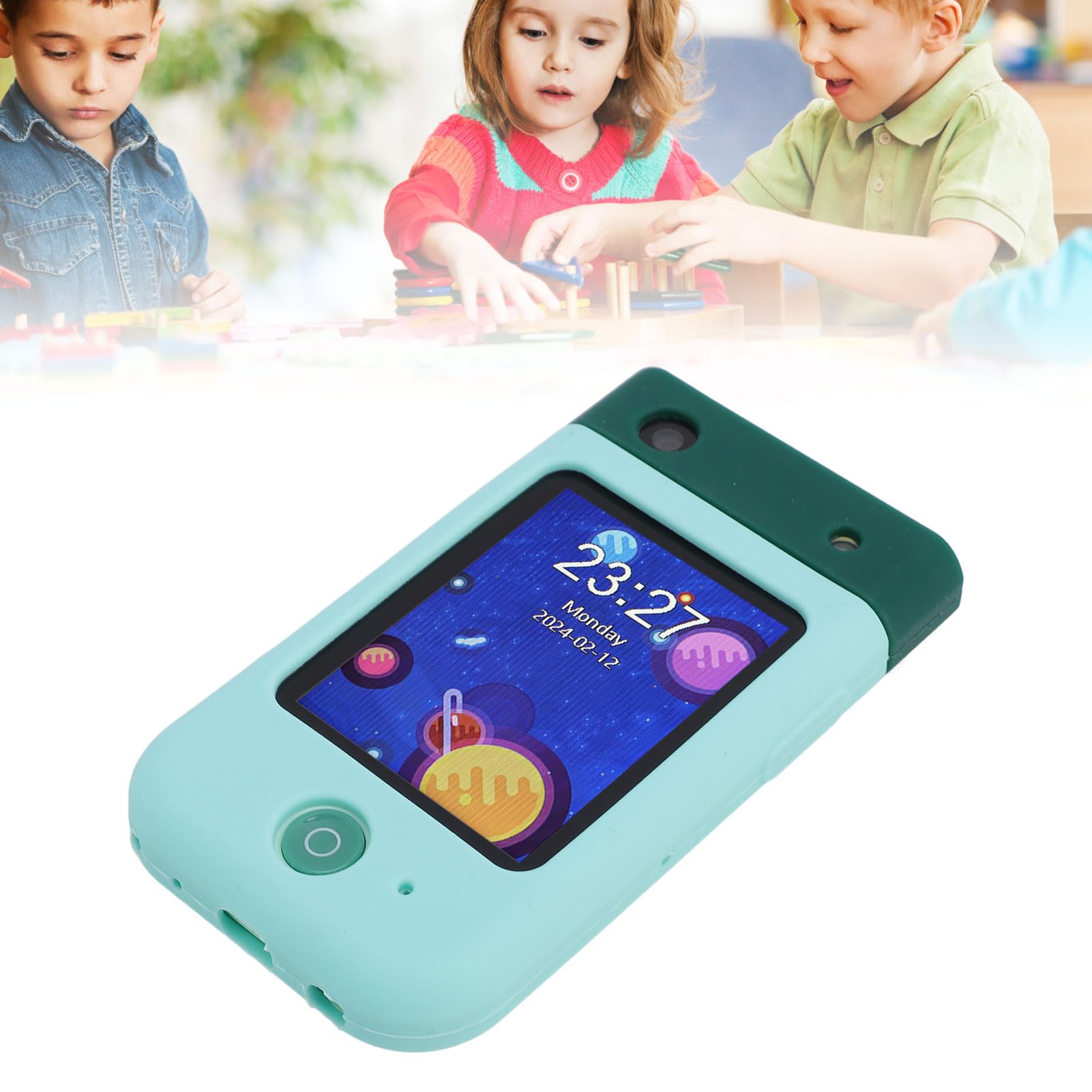 AMONIDA Piccolo Smartphone Giocattolo Touchscreen da 2,8 Pollici per Bambini con Lettore Musicale e Giochi Educativi per la Ricreazione (verde dinosauro)