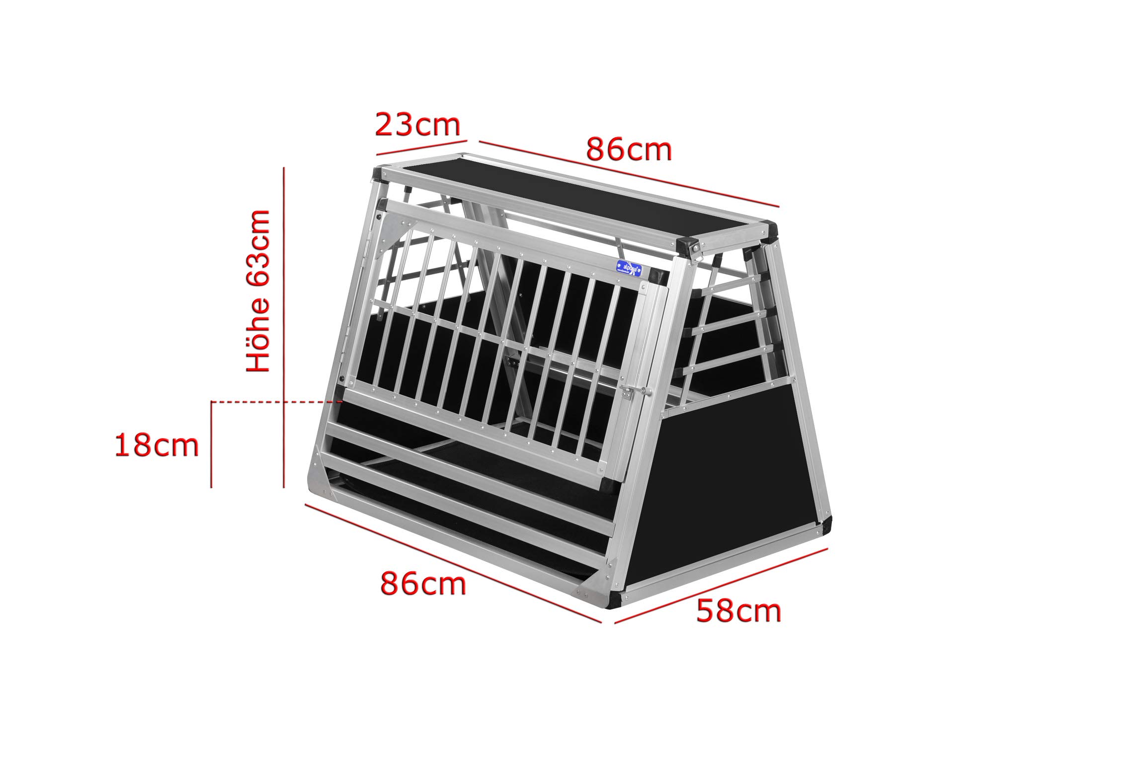 ALPUNA Transportbox N60 – Aluminium Hundebox 58×86×63 cm – Auto Hundebox mit Notausstieg, sicherer Hundetransport im Kofferraum