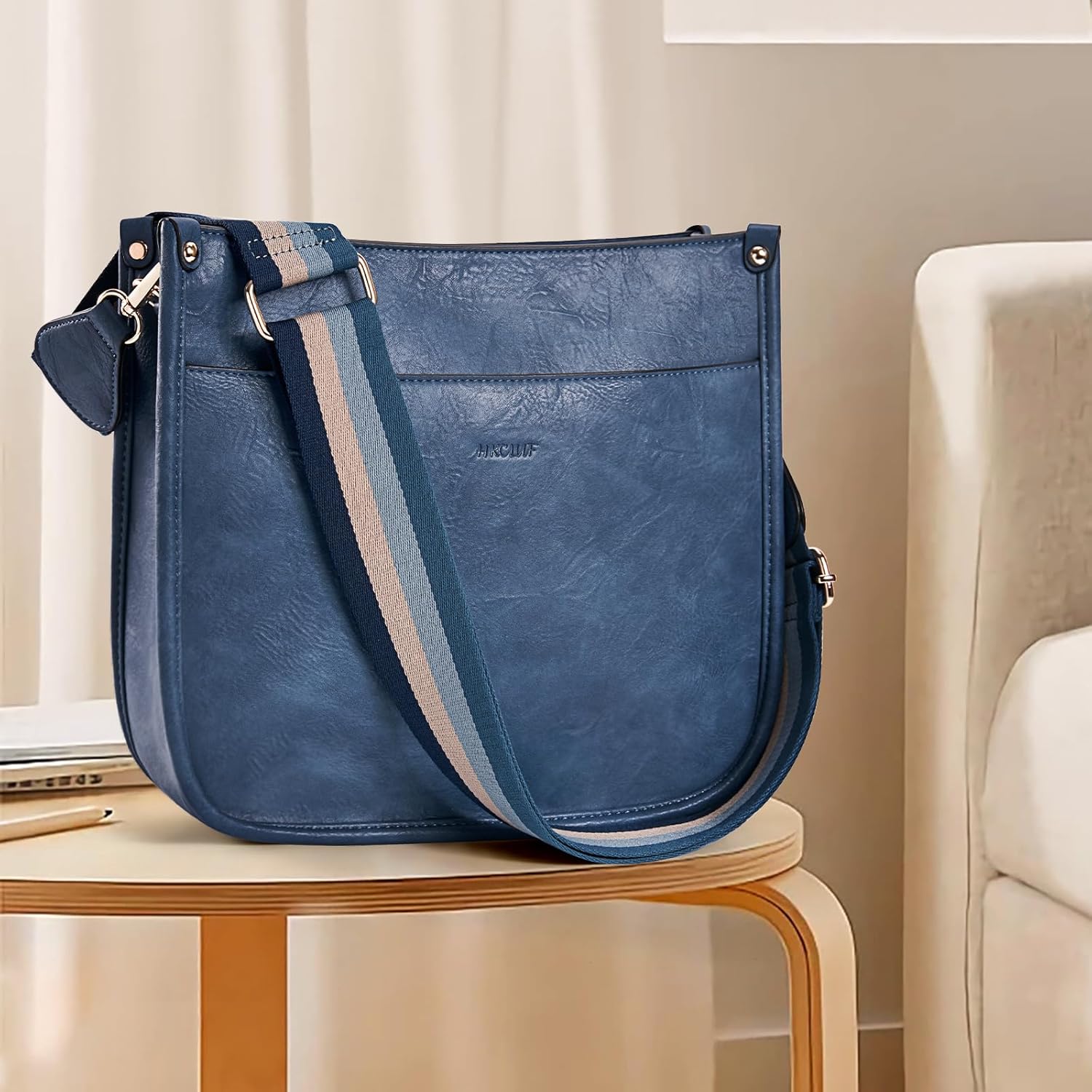 HKCLUF Crossbody Bags for Women Trendy Vegan Leather Hobo Handbags With 2PCS Adjustable Guitar Strap Shoulder Bucket Bags - Image 6