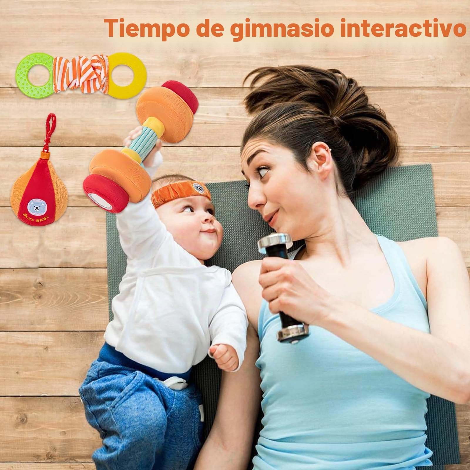 Juego de Juguetes de Fitness para Bebés de 6 Piezas, Juguetes Bebes 0-3 Meses - Juguetes Sensoriales con Mancuernas/Bolsos/Sacos de Arena/Hervidor de Agua, Montessori Bebe 0 a 6 Meses