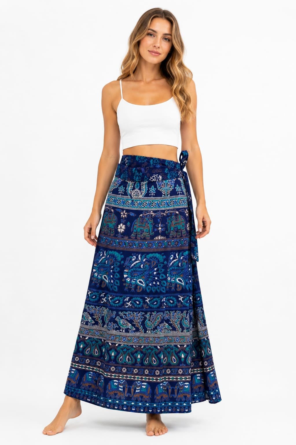 Women’s Wrap Around Maxi Skirt in Cotton | Jaipuri Printed Long Skirt | Flowy Boho Beach Skirt | Adjustable Fit | Casual Multicolour-image-17