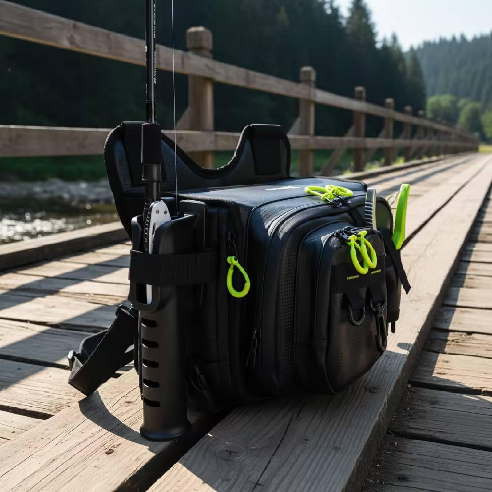 Borsa da Pesca Multistrato Borsa Tattica Borsa Porta Canne Borsa Porta Esca Tracolla Impermeabile in Tela con Strati E Trasporto Leggero