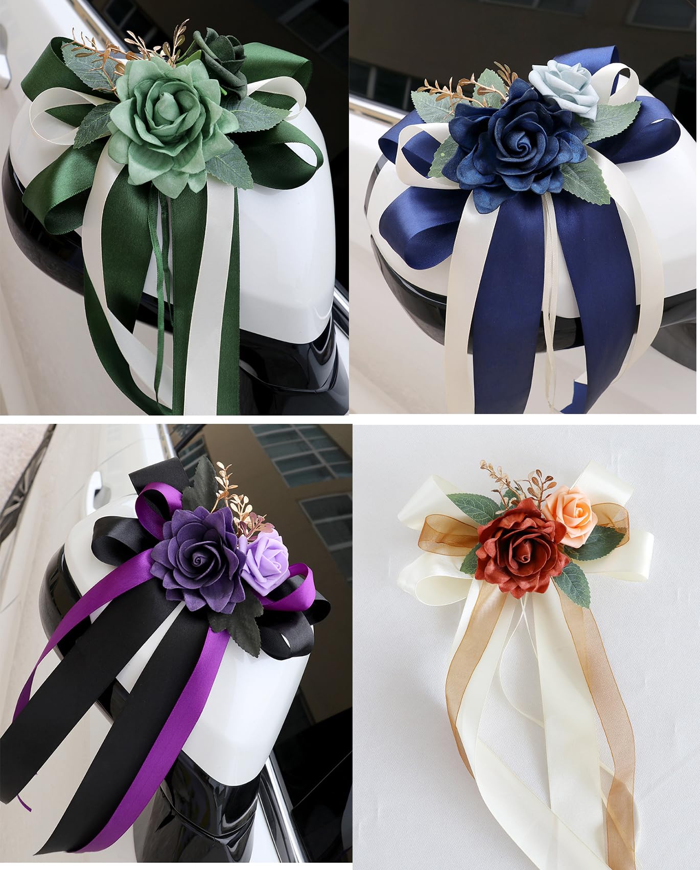 Seidenblume Autoschleifen für Hochzeitsauto Hochzeit Autoschmuck Simulation Rose Schleife Car Türgriff Rückspiegel Dekoration Künstliche Blume Kirche Wedding Beerdigung Deko Dunkelblau 20 Stück