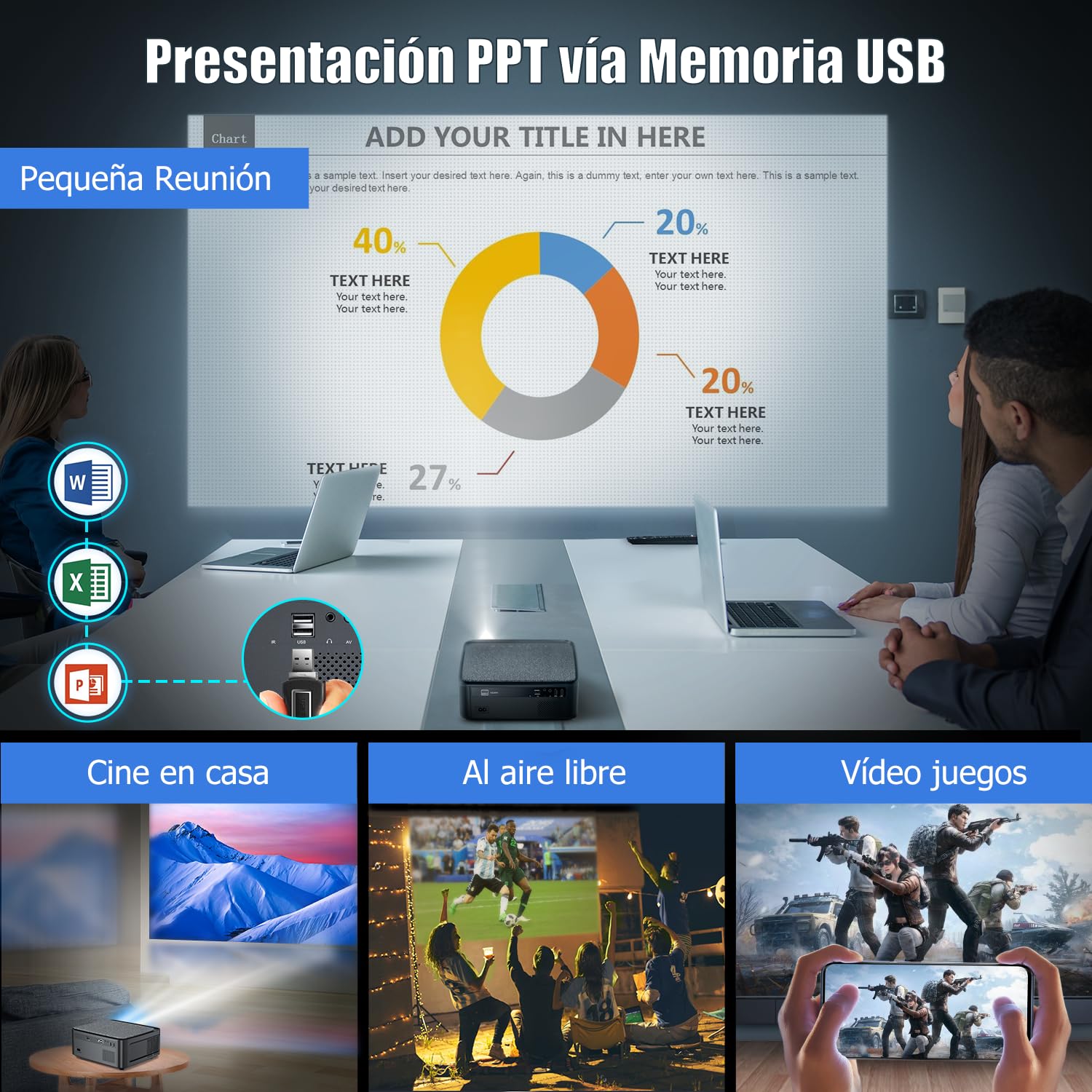 Proyector WiFi Bluetooth 4K Soporte, 35000 Lúmenes WiMiUS Proyector WiFi Bluetooth Full HD 1080P Nativo Ajuste Digital 4P/4D, Zoom 50% Proyectors Portátil Cine en Casa 300” para PPT,PS5,TV Stick HDMI
