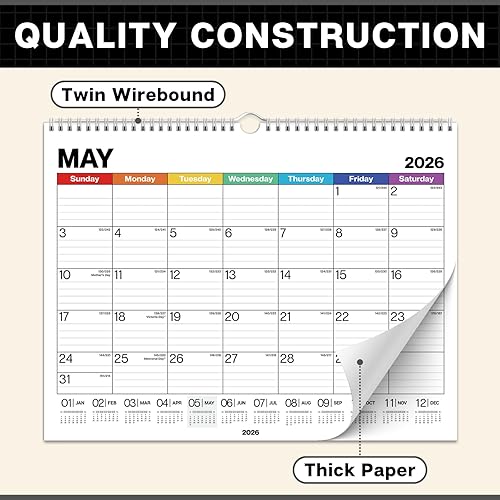 Miniatura 4 de Dunwell - Calendario de pared 12 x 15 pulgadas 2026 (colorido), para usar de enero a diciembre 2026, calendario mensual grande rayado de 12 x 15