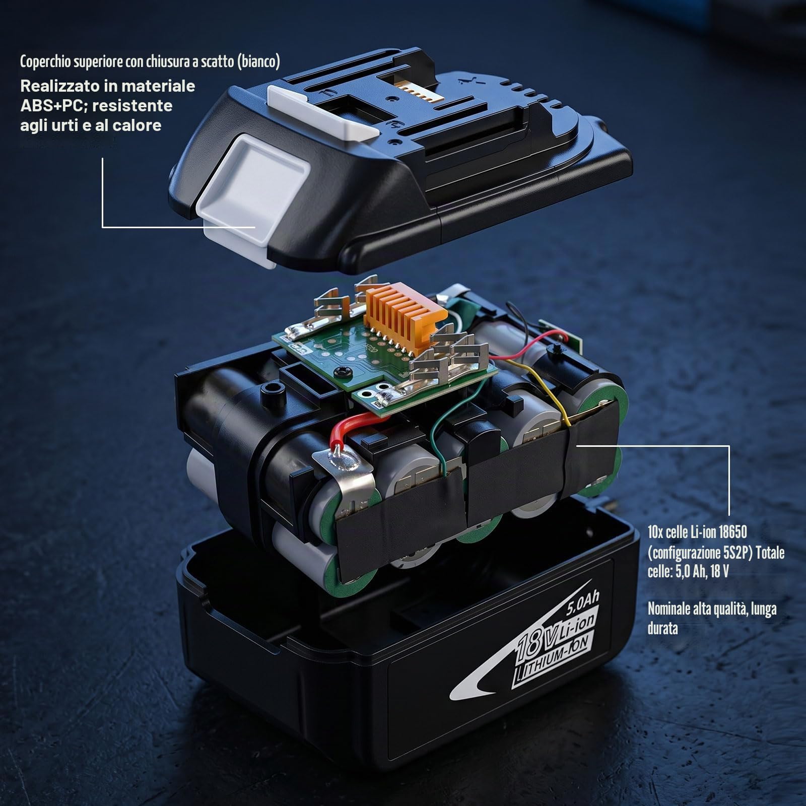 Batteria di Ricambio per Makita 18V 5.0Ah, Batteria agli Ioni di Litio Compatibile con BL1830 BL1840 BL1850 BL1860 BL1830B BL1840B BL1850B BL1860B, Indicatore LED, per Trapani e Utensili LXT