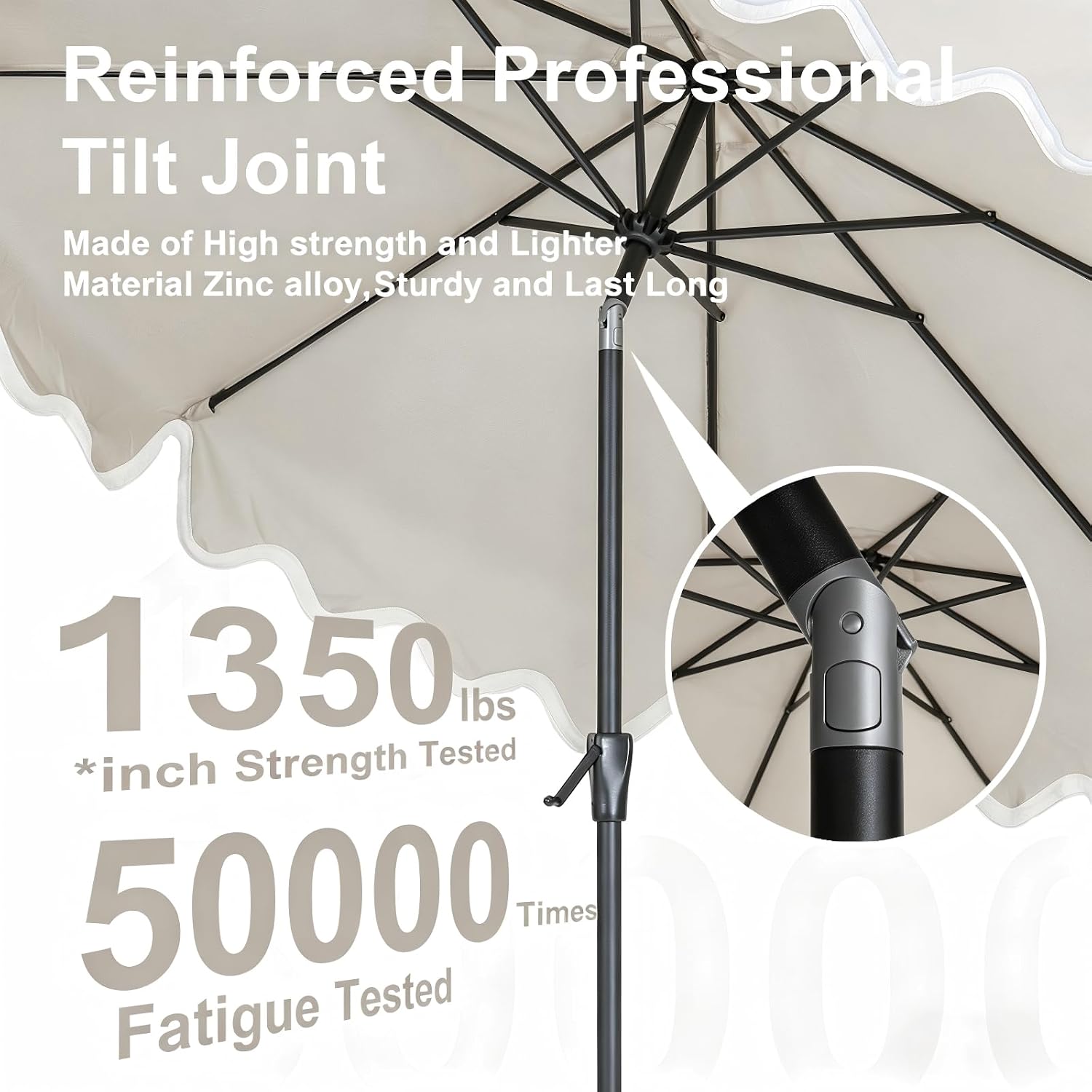 Tempera 9FT Scalloped Tassel Patio Umbrella, Outdoor Market Umbrellas with 8 Sturdy Ribs with Crank & Pust Button Tilt,Fade Resistant Canopy