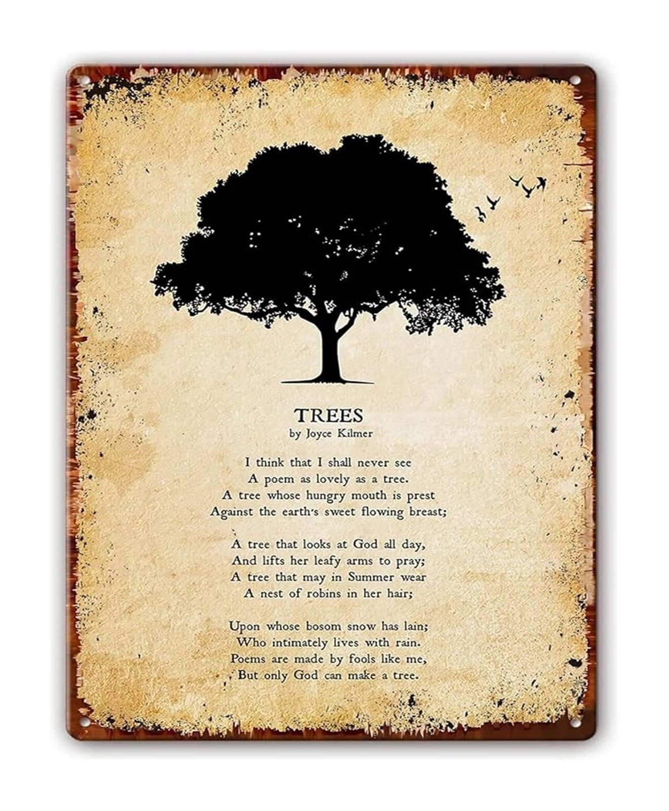 HDKYSWBUEJ Joyce Kilmer Trees Poem Quote Canvas Print Poetry Wall-Art for Bedroom Study Library Gift Idea (8 X 12 in)