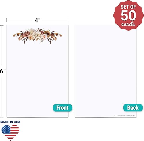 Miniatura 9 de 321Done Tarjetas de notas de rosas rosadas, 4 x 6 pulgadas, color blanco (juego de 50), fabricadas en Estados Unidos, bonito diseño floral de