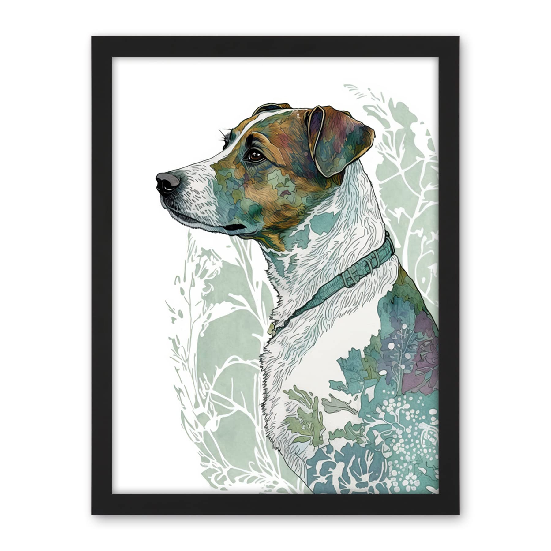 Artery8 Jack Russel Dog Modern Watercolour Portrait Illustration Artwork Framed Wall Art Print 18X24 Inch