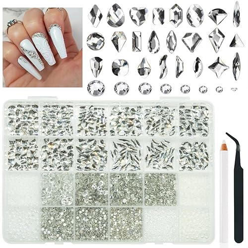 6850 diamantes de imitación transparentes para uñas, 288 multiformas, diamantes de imitación blancos + 6570 piedras redondas de cristal con parte