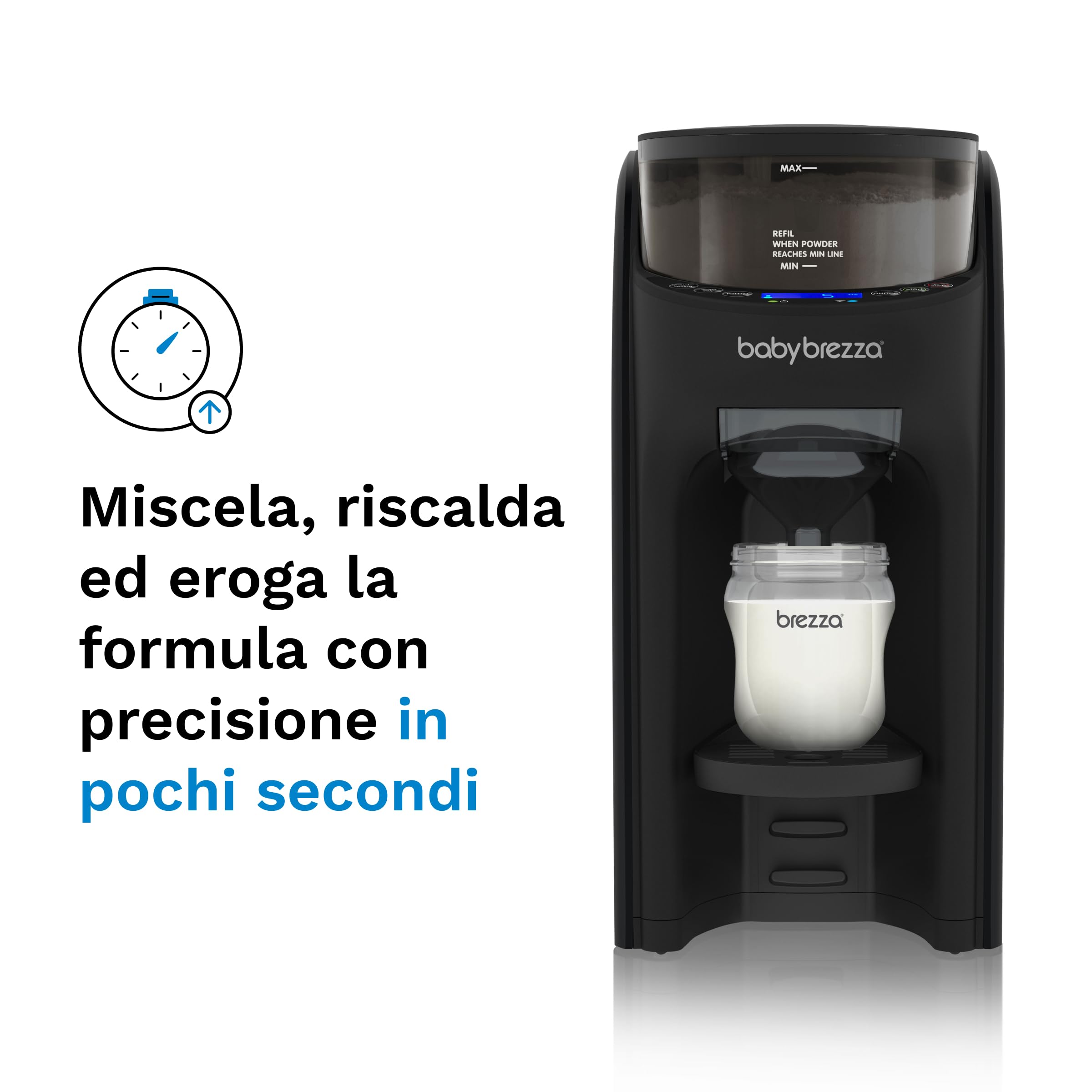 Baby Brezza Formula Pro Advanced nero - Preparatore di Biberon istantaneo e automatico, miscela, riscalda ed eroga automaticamente la Formula o l’Acqua - con 3 Temperature e Dosaggio automatico