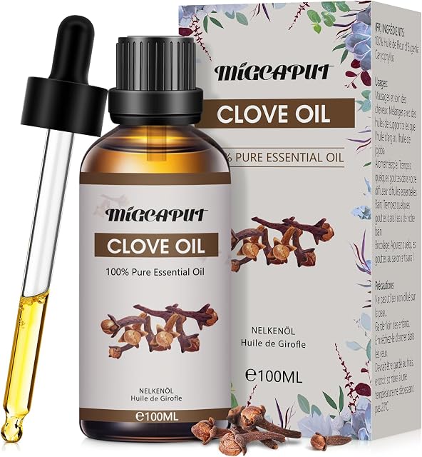 MIGCAPUT Olejek Eteryczny Goździkowy 100ML, 100% Czyste Naturalne Olejki Eteryczne do Aromaterapii do Pielęgnacji Skóry, Przeciwtrądzikowy, Lepszy Sen, Nawilżacz Powietrza