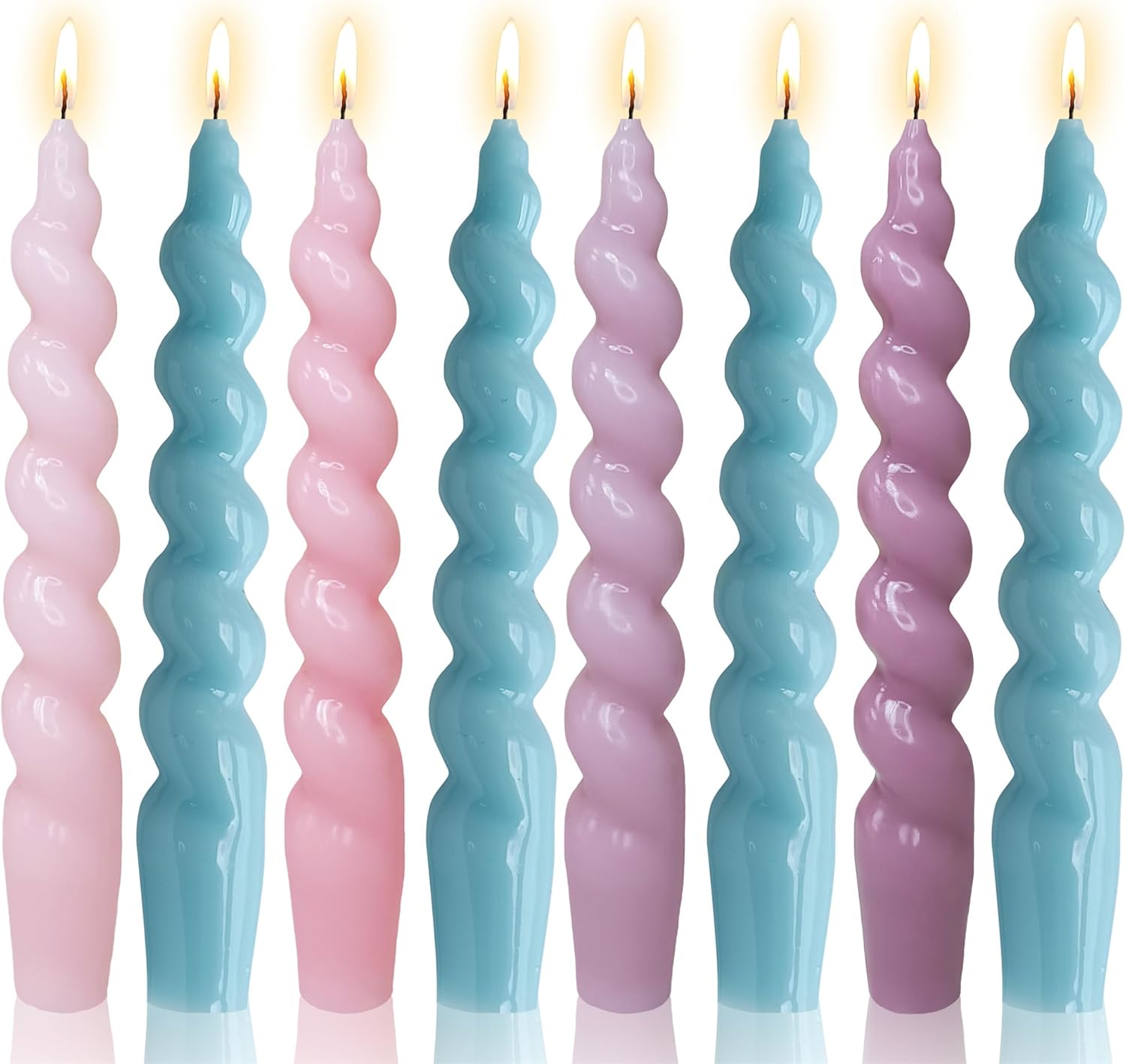 Pink and Blue Candlesticks Short Taper Candles -Set of 8 Gradient Color Candle Sticks Pink Twisted Candles Colorful Spiral Tapered Candles for Home Décor Women Gifts