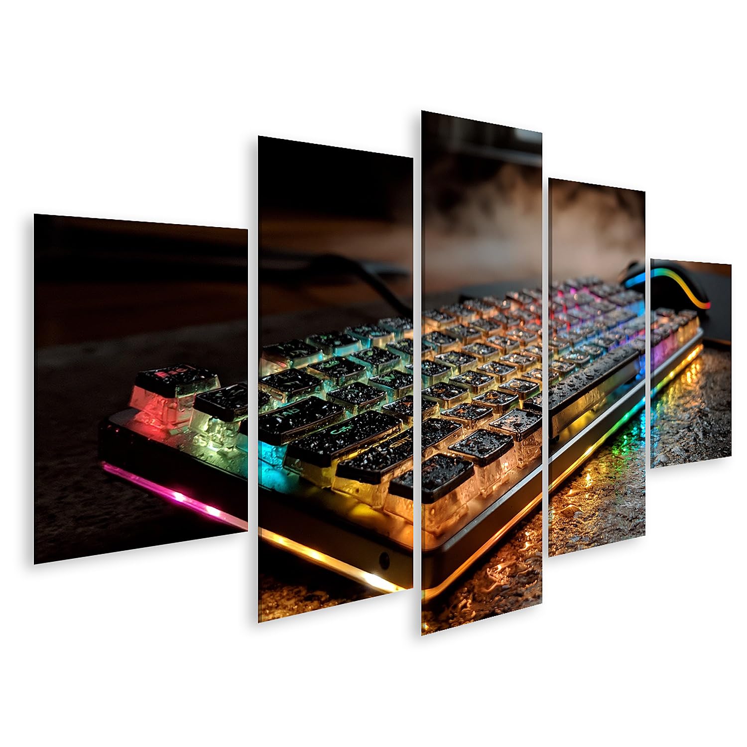 islandburner Quadro su tela Affascinante tastiera RGB murale murale ufficio perfetto per gli appassionati di gioco – 5 pezzi