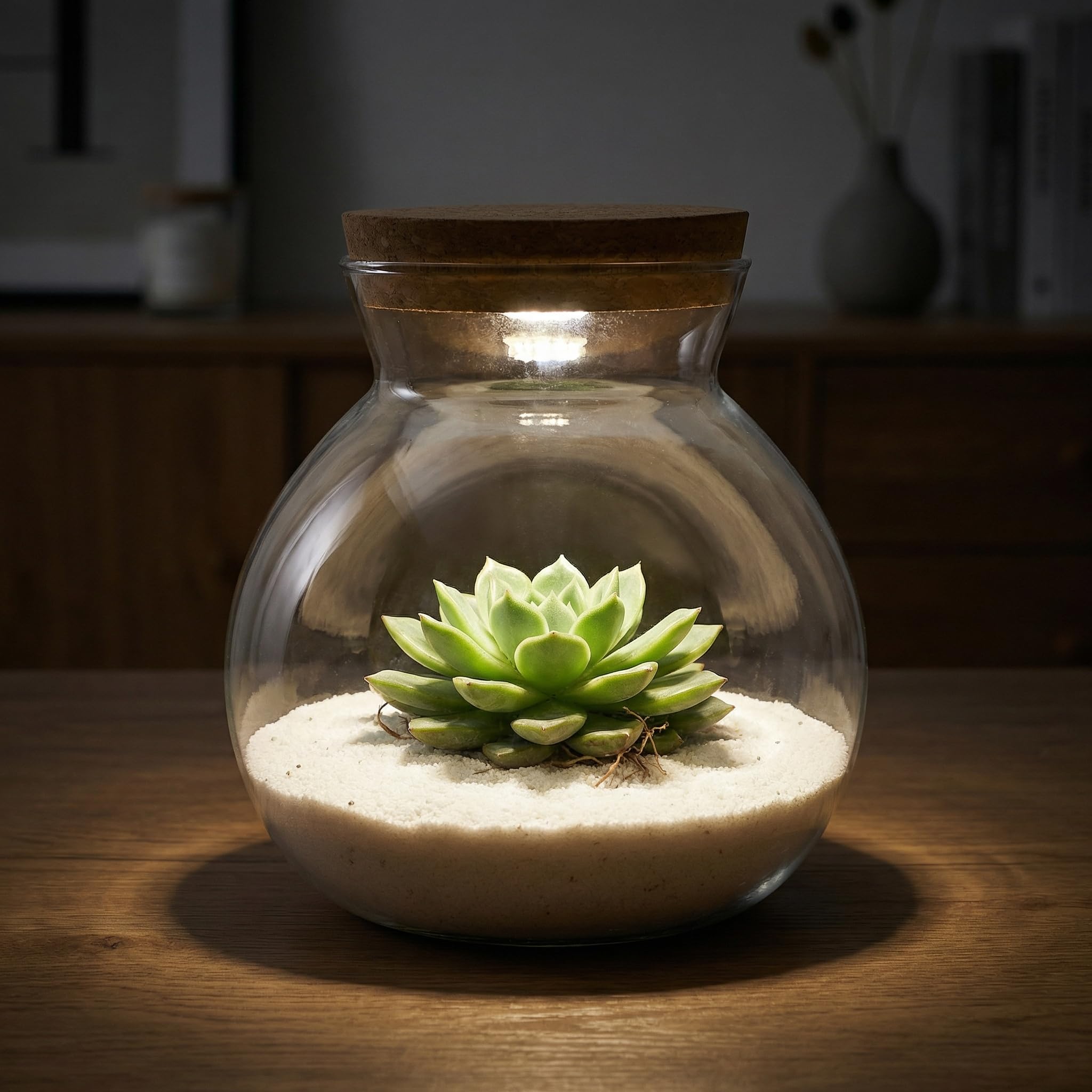 UKCOCO Bouteille en verre - Bouteille de paysage - Récipient transparent - Petit récipient de conservation - à champignons - Bocaux LED avec bouchon en liège - Vase de paysage pour