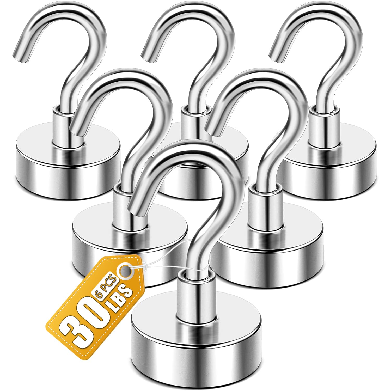 DIYMAG Garage Storage Hooks 6 Pack, 30lbs 2026 Cruise Cabin Ship Essentials N52 Magnetic Hook Heavy Duty Strong Wall Mount Magnets Fridge for Classroom Wall Mount Kitchen Grills Silver