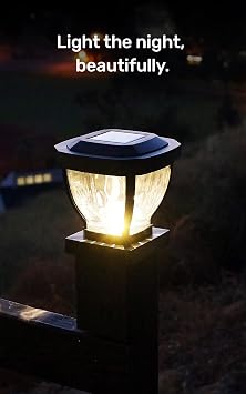 Home Zone Security Solar Post Cap Lights - Decorative Glass LED Outdoor Fits 3.5 x 3.5 in. Post Lights, Black (2-Pack) | LED Outdoor Fits 3.5 x 3.5 in., Garden, Yard, Patio, Pathway, Walkway, Driveway, Backyard, Porch, Deck, Fence, Landscape