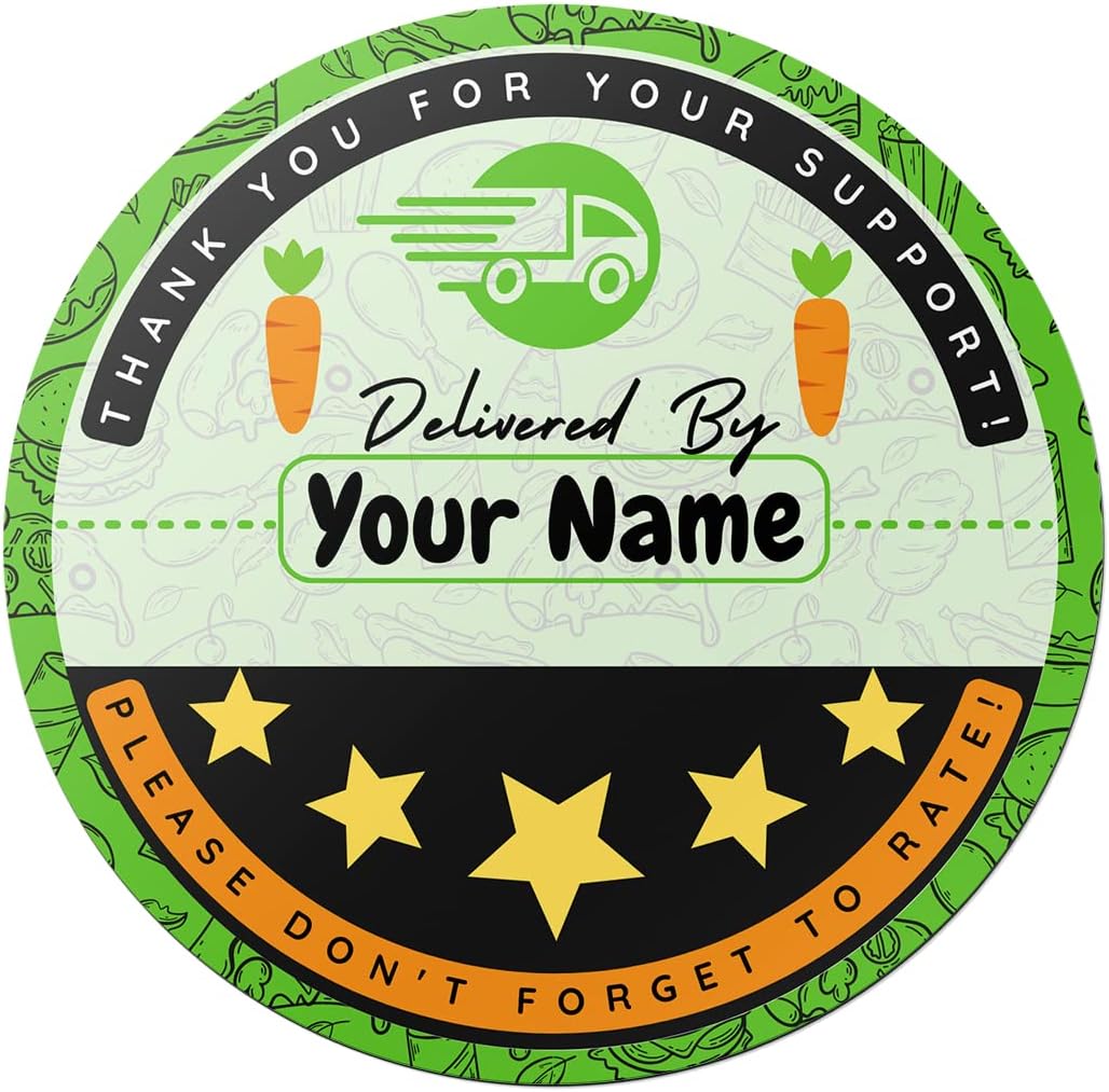 150 Food Delivery Personalized Name Custom Stickers - IC Delivery Bag Rating Stickers on Roll - (2 inch)
