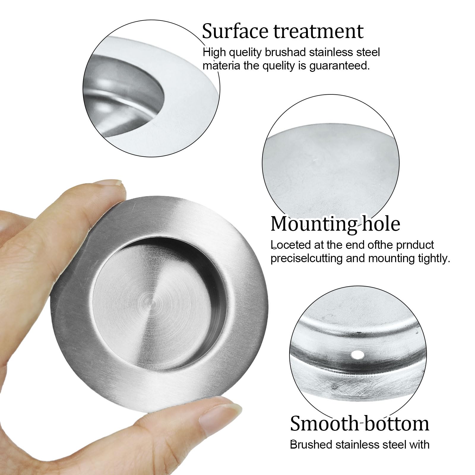 EUPSIIU 3 Pack Flush Recessed Sliding Round Door Pull Handles Hidden Stainless Steel Finger Pulls Hidden Handle,Recessed Sliding Door Handles,for Pocket Door Closet Door Barn Door (Silver) - Image 4