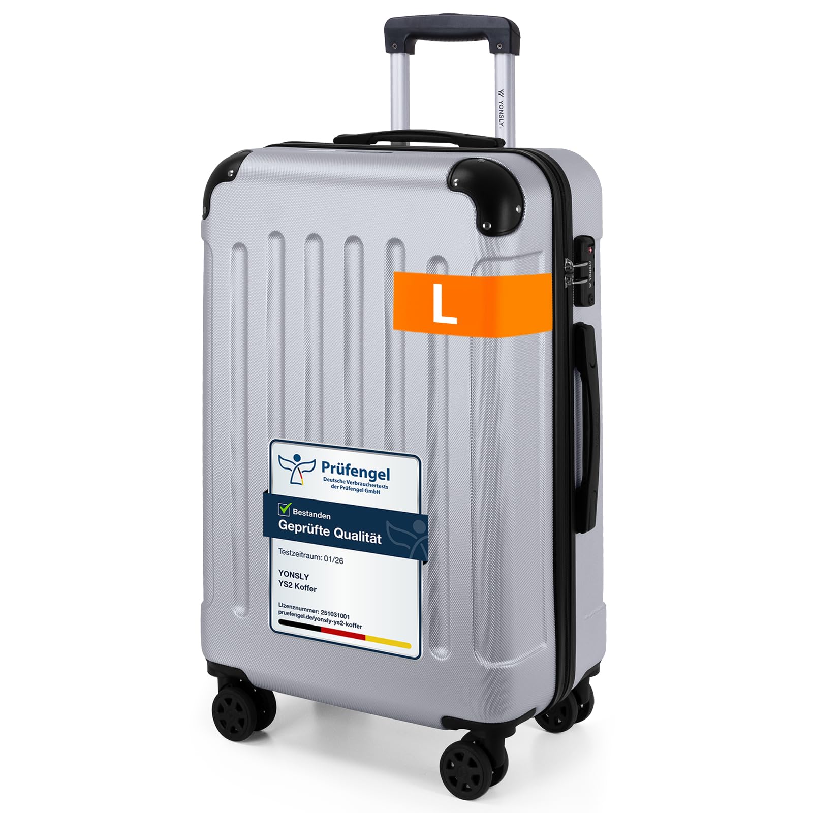 YONSLY Gepäck Reisekoffer, Trolley Rollkoffer Handgepäck, Hartschalenreisekoffer mit 360° Lenkrollen, Zahlenschloss, Mehrstufiger Teleskopgriff