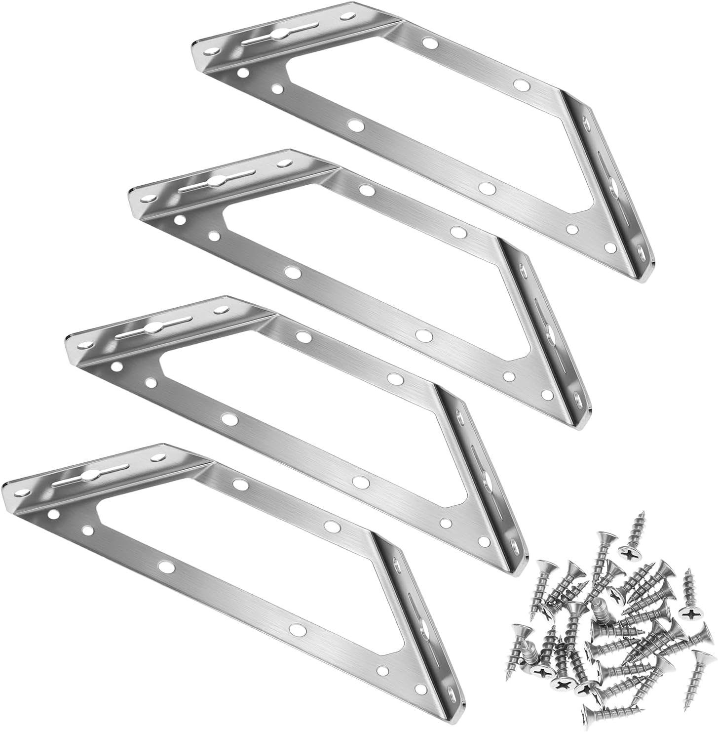 QWORK® 4 Pieces 90 Degree Corner Brackets Stainless Steel Triangular Bracket Rustproof Shelf Supports for Furniture