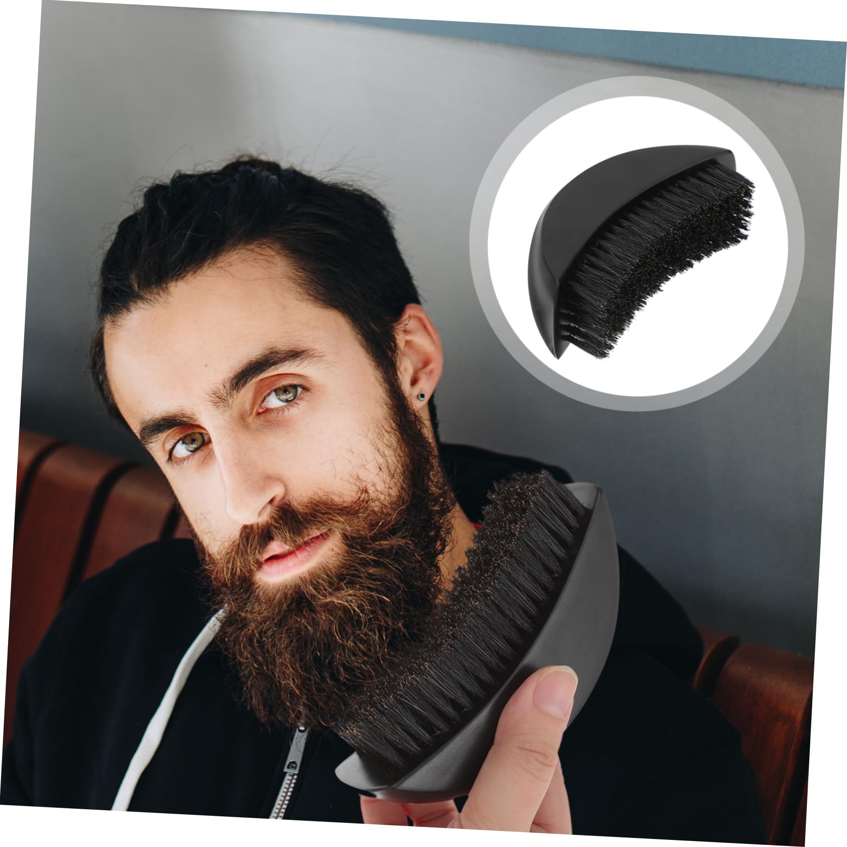 PACKOVE 1Pc Male Beard Cleaning Brush Natural Beech Handle with Boar Bristles Curved Design for Easy Grooming Portable Tool for All Beard for Travel
