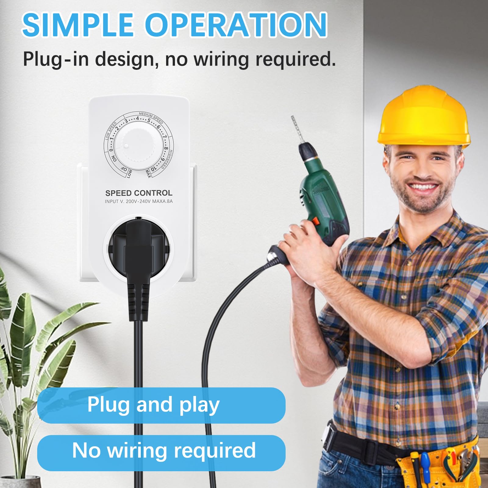 Variateur de vitesse pour Moteur 220v, 1600W Réglable Contrôleur de vitesse de Ventilateur Régulateur de tension en continu pour Meuleuse d'angle/souffleur/ventilateur d'extraction