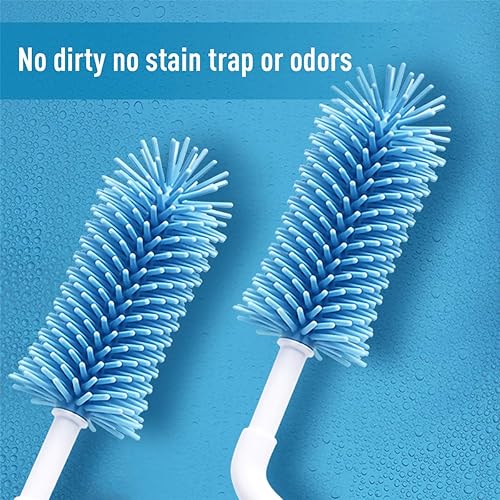 Miniatura 4 de Oligey Juego de cepillos de silicona para biberones que limpia el pezón o popote de recipiente profundo con mango largo de rotación, kits de