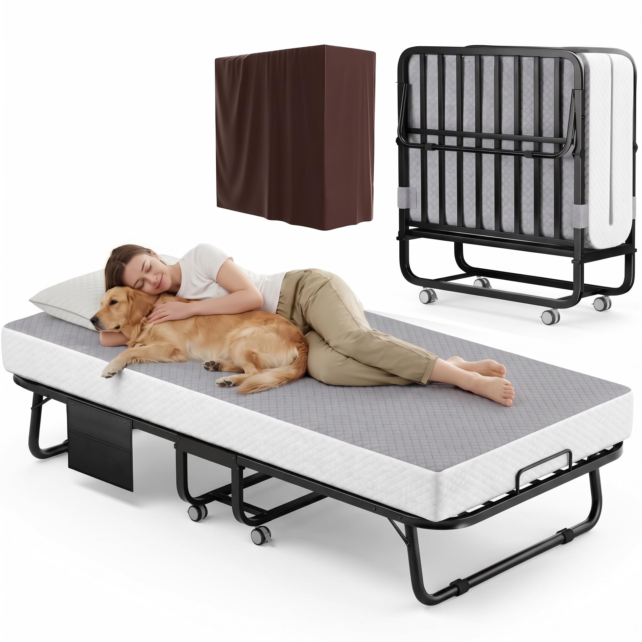 Photo 1 of Decofy Folding Bed with Memory Foam Mattress, 75"x31" Grey Twin