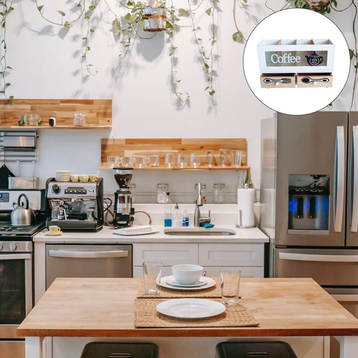 SOLUSTRE Scatola per Conservare Caffè in Legno Stile Nordico Retrò a Doppio Strato, Portatile e Resistente per Caffetteria e Negozio, Design Semplice e Raffinato