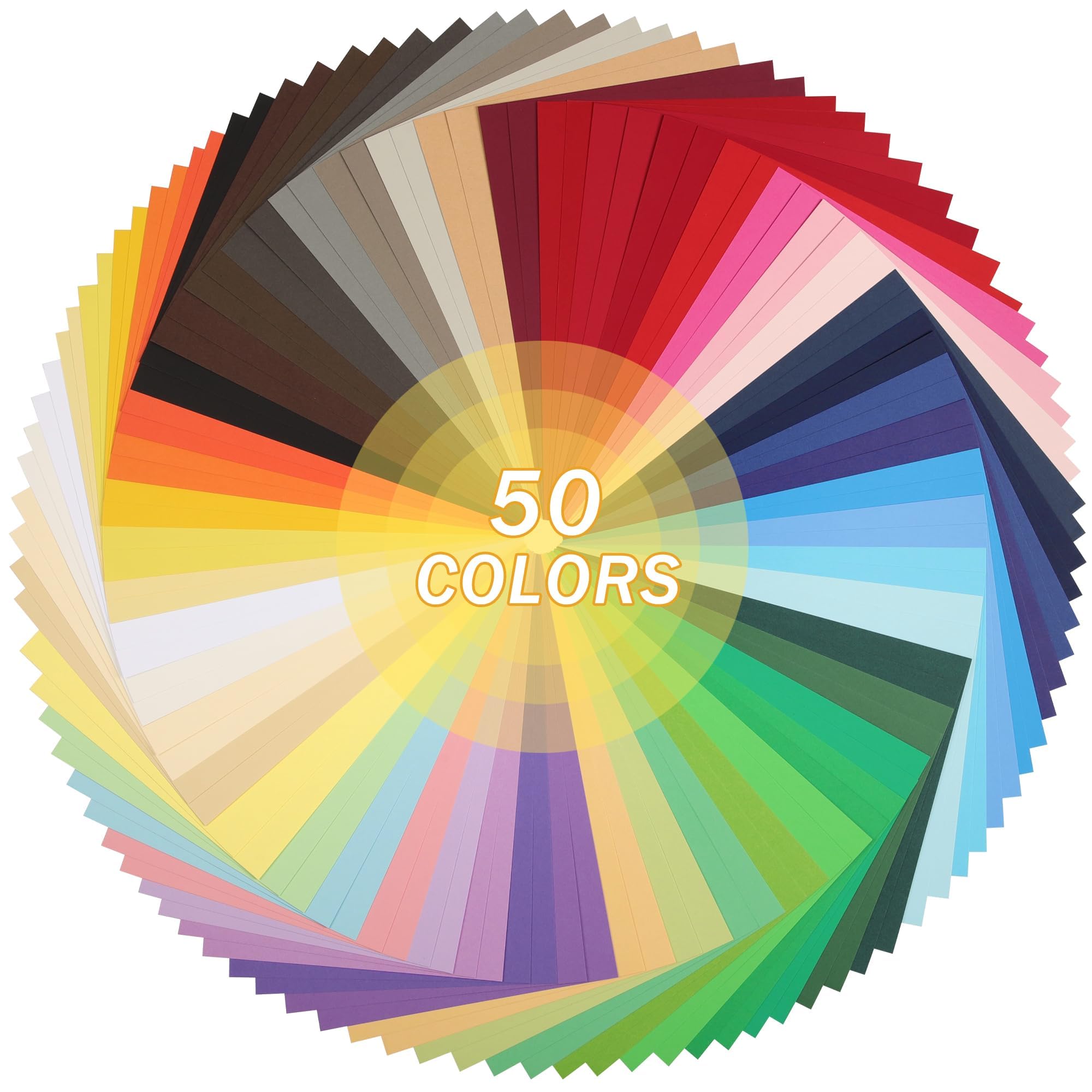 Cartoncino Colorato A4 180 g/m² 65 lb 50 Colori 100 Fogli 21 x 29,7 cm per Scrapbooking e Decorazione
