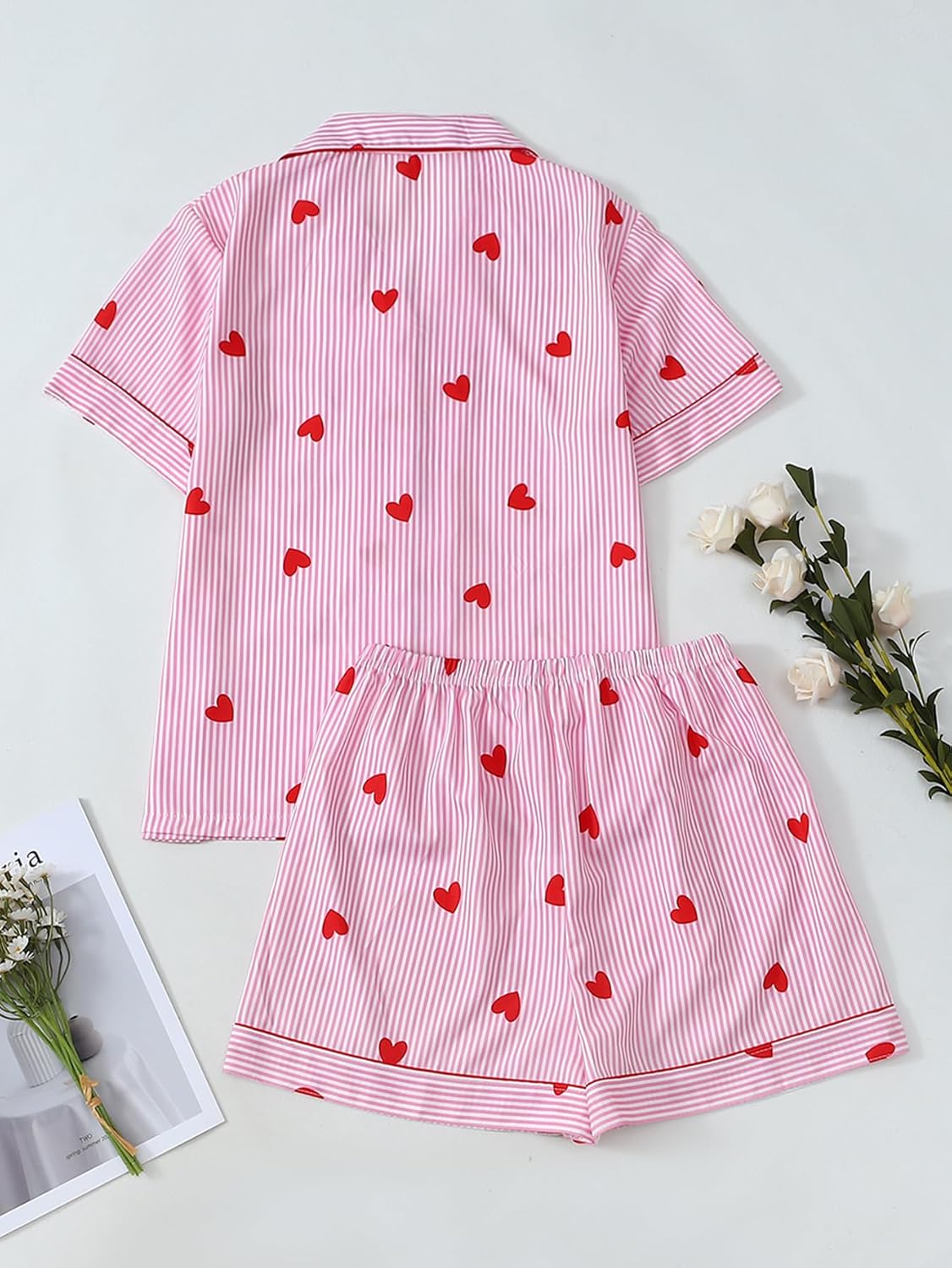 Pajamas for Women Set 2 Piece lounge sets Short Sleeve Tops and Shorts Button Down Collar Pjs Cute Sleepwear - Image 3