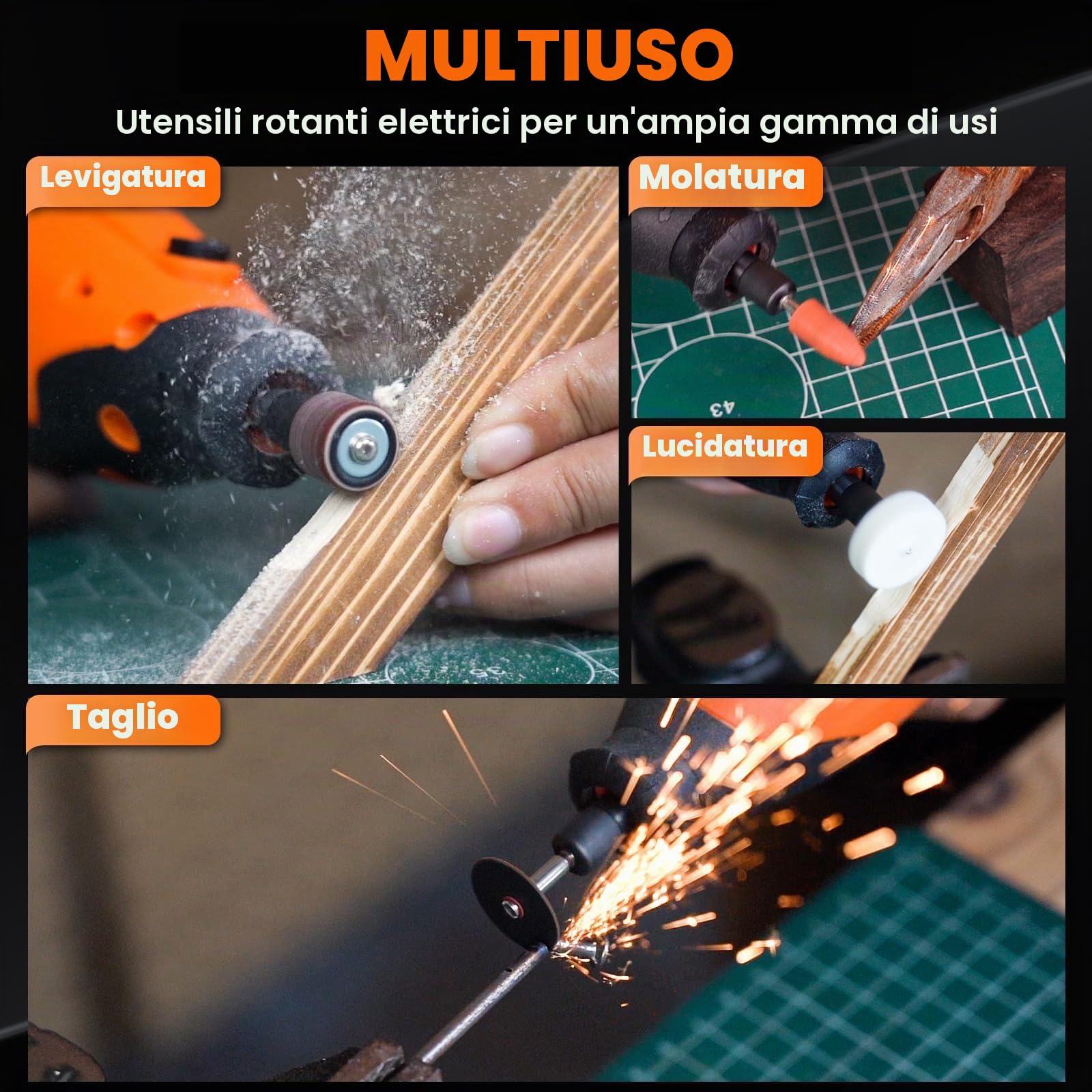 HARDELL 12V Outil Rotatif Multifonction Sans Fil, 5-Vitesses 18000tr/min Max, Mini Perceuse Sans Fil Avec Lumière LED, 61 Pièces Accessories pour Sculpture, Polissage, Ponçage, Perçage et Bricolage