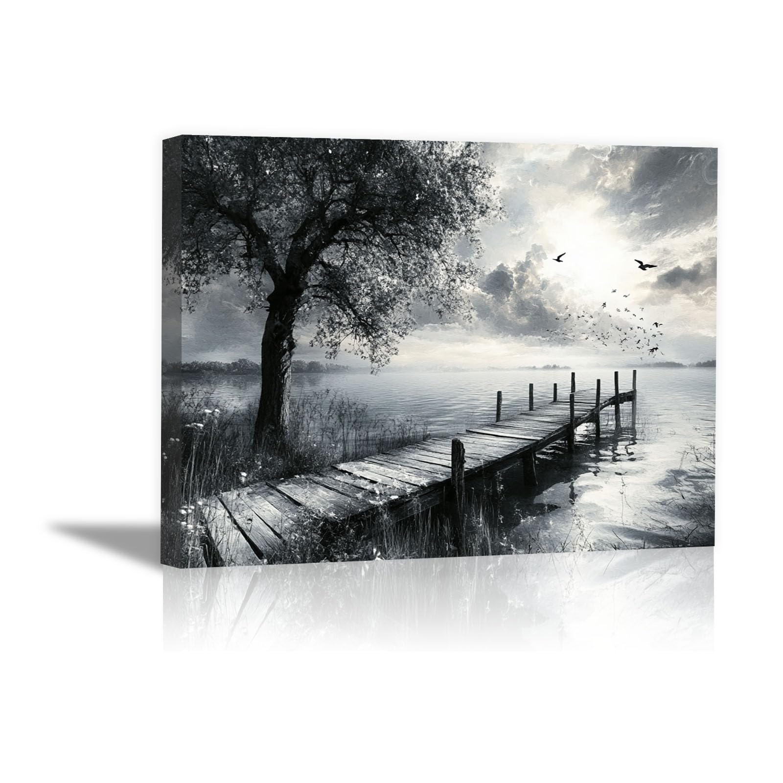 HOQIU Landscape Wall Art, Black and white landscape painting wall painting, canvas pictures for wall, For Bathroom, Living Room, Bedroom, Office. - 40x60cm Framed(black)