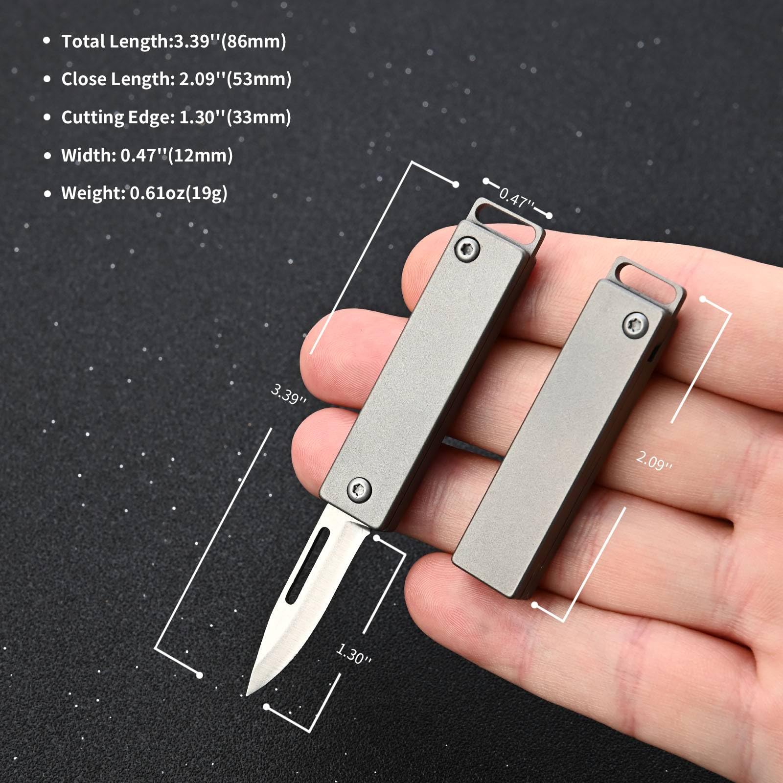 TKK1 Mini navaja de bolsillo de titanio, utilidad EDC con llavero, mini cuchillo plegable de titanio con hoja D2, herramienta EDC para acampar, senderismo y al aire libre