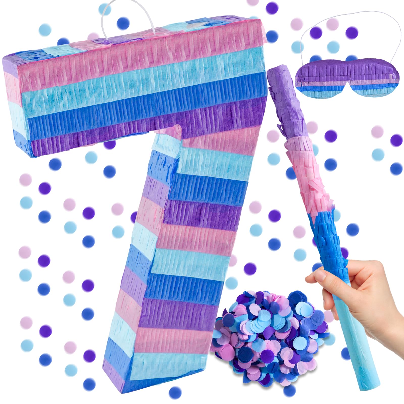 Video Game Birthday Decorations, 15.7‘’ Number 7 Video Game Pinata with 16 Inch Pinata Stick Blindfold Confetti for Game Enthusiast Party Decoration