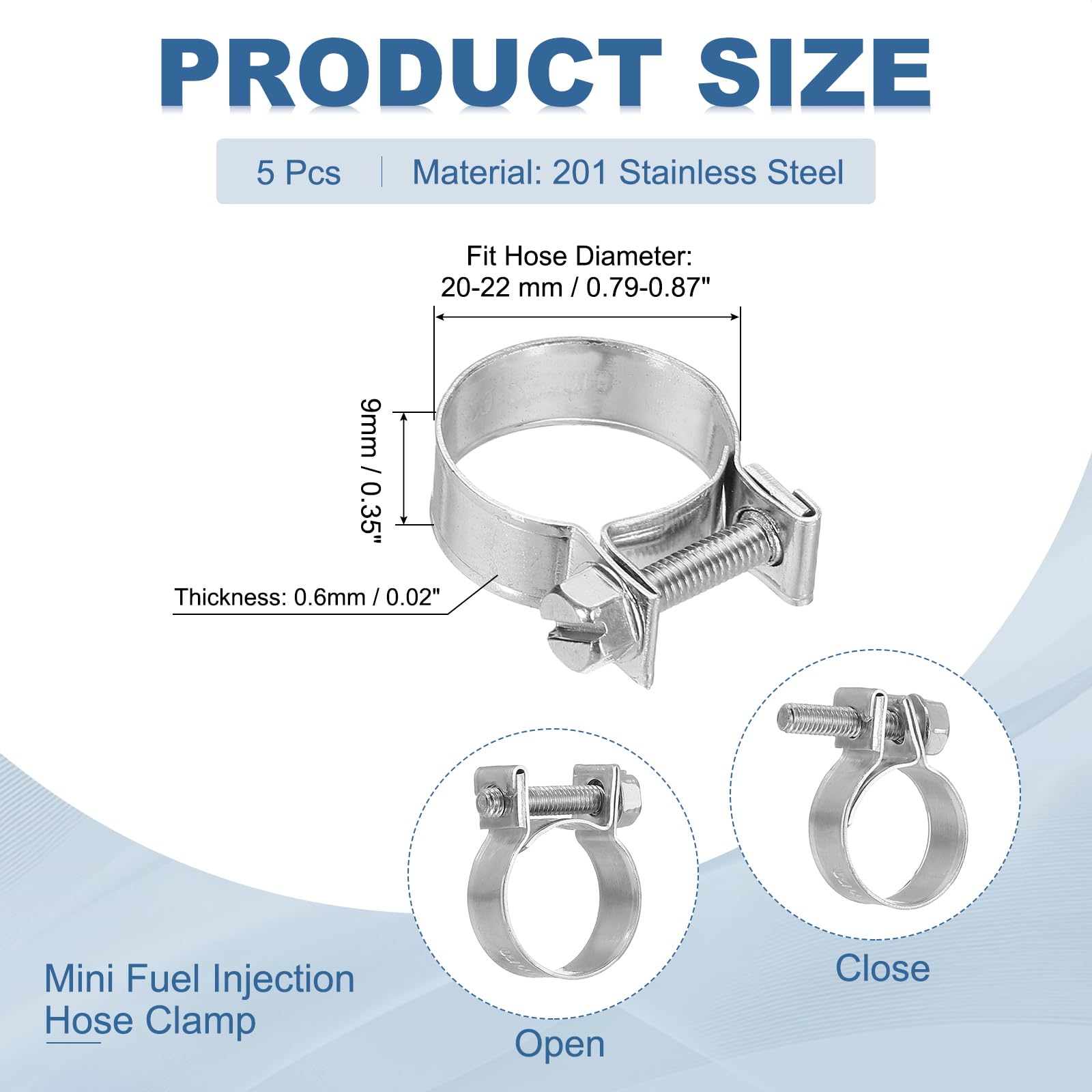PATIKIL 5 Pcs 20-22mm Mini Fuel Injection Hose Clamps Stainless Steel Adjustable Clamp - Image 2