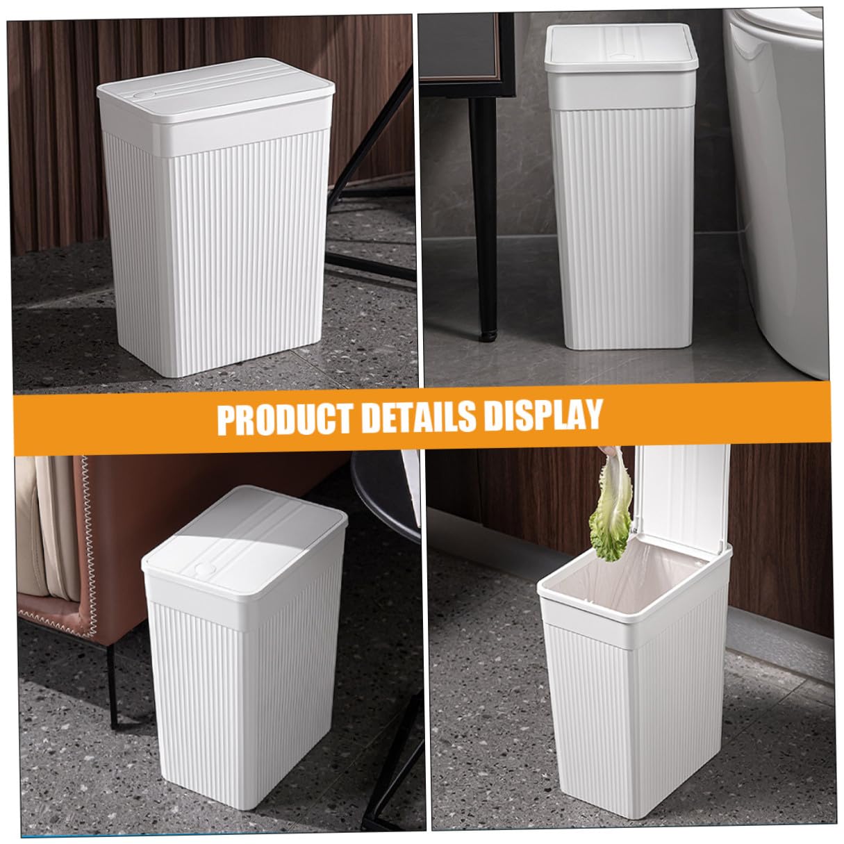 Homoyoyo Press Type Trash Can with Lid, Large Plastic Wastebasket for Bathroom and Office, Covered Garbage Bin for Home Storage and Organization