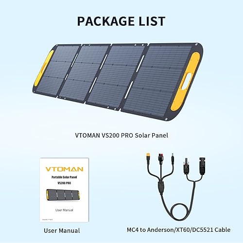 Miniatura 9 de VTOMAN VS220 Pro Panel solar portátil de 220 W 48 V, 23% de eficiencia, panel solar plegable con impermeabilidad IP67 y adaptadores MC-4 Anderson