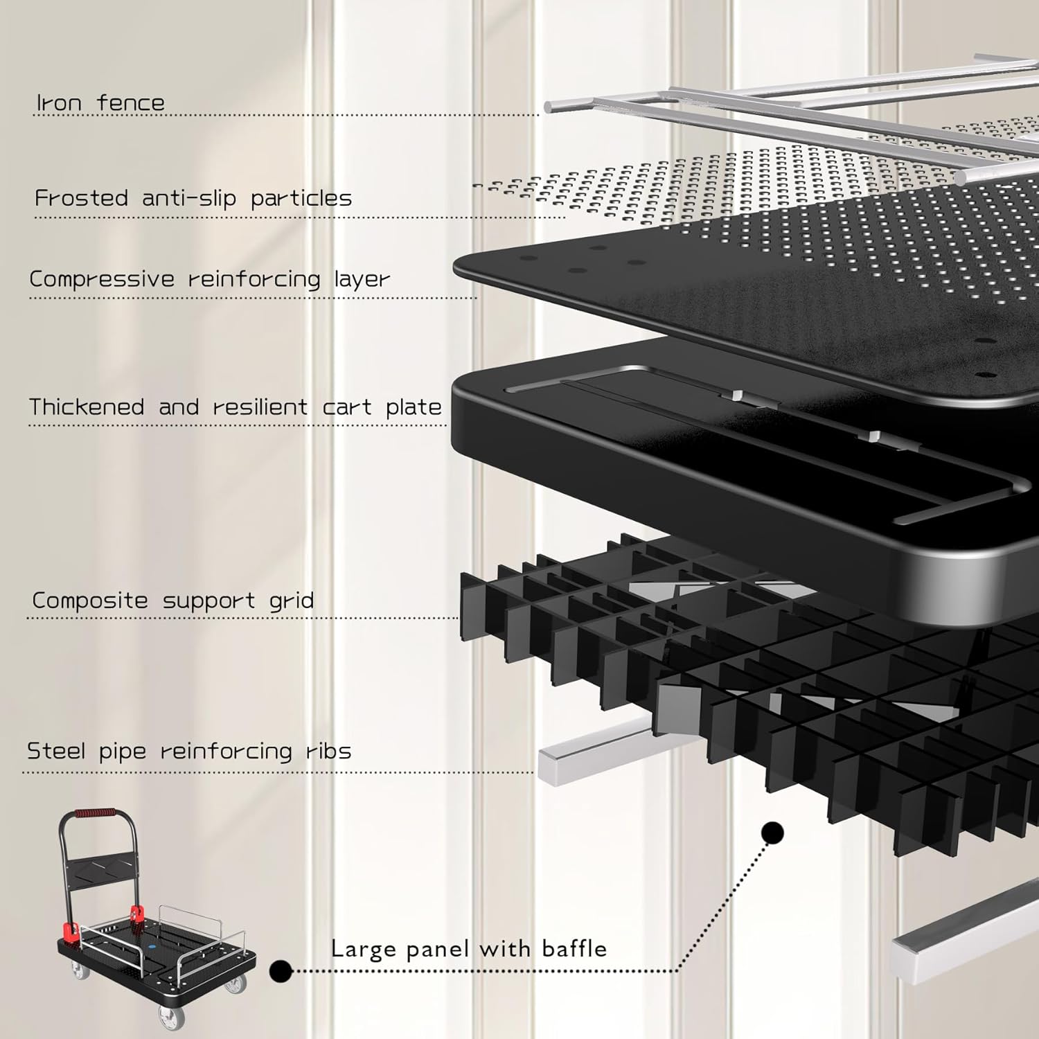 Platform Trucks Flatbed Cart Heavy Duty with Brake Wheels & Fence Foldable Hand Cart 1300lbs Capacity 36"x24" Moving Dolly for Furniture/Office/Groceries/Garage, Black