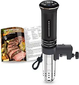 Sous Vide Cooker Machine: 1100 Watt IPX7 Waterproof Water Thermal Immersion Circulator Accurate Temperature Control Digital Display Includes 5 Vacuum Sealer Bags by KitchenBoss (G300-Black)
