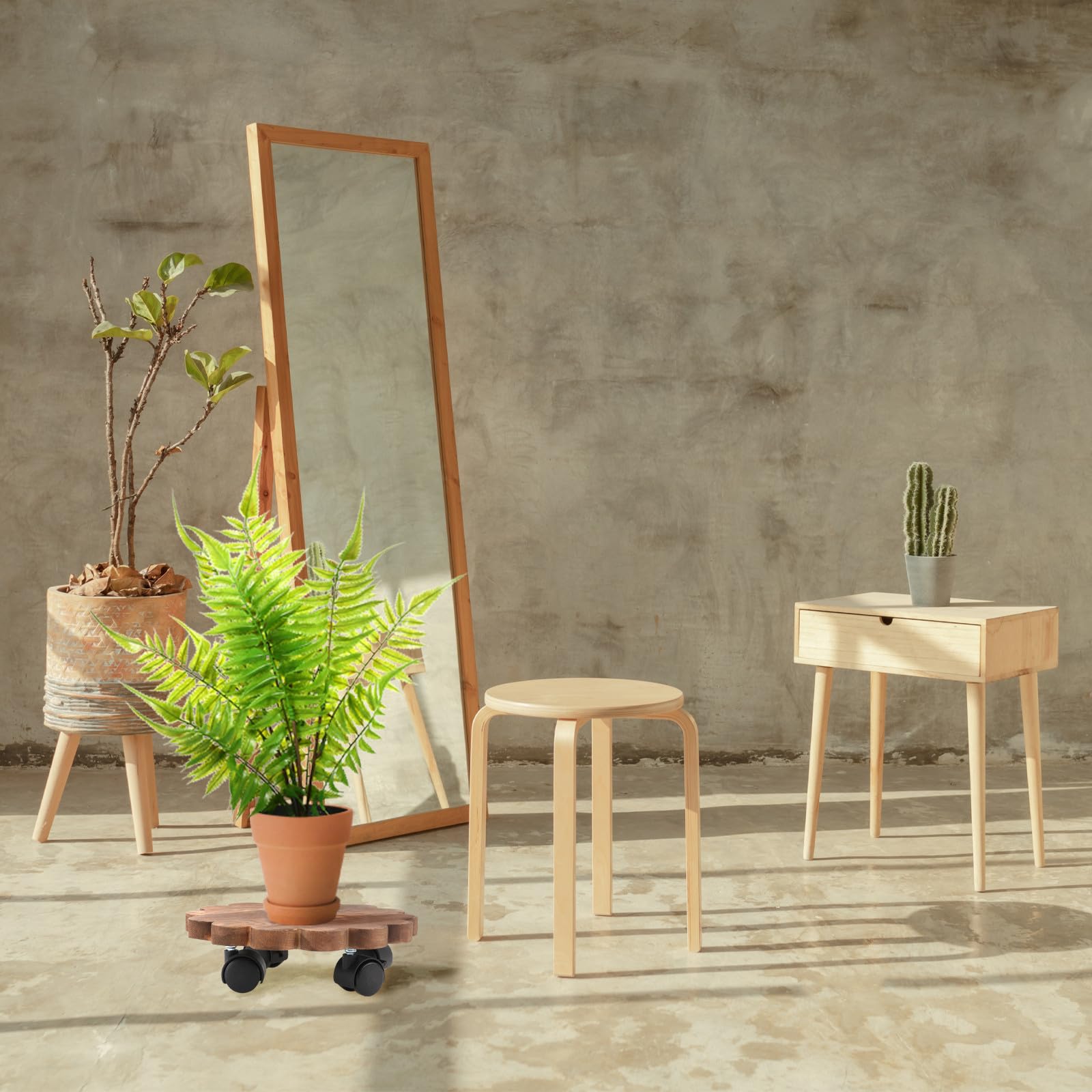 Totority Plateau roulettes pour Plantes en Bois, Support pour Pots de Fleurs Rond, Solide et Mobile, pour Bonsaï et Grands Vases, Balcon