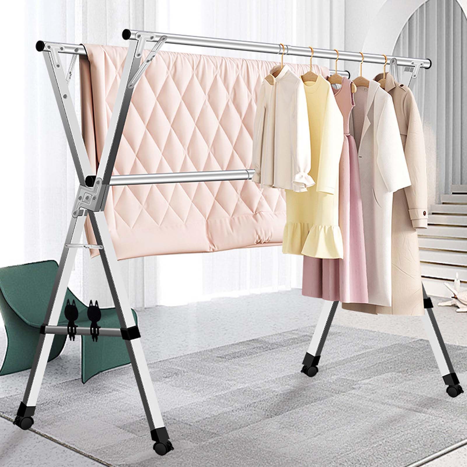 Étendoir à linge pliable gain de place en acier inoxydable